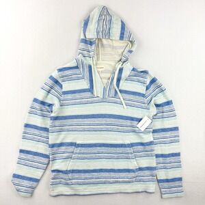 Lucky Brand Stripe Baja Hoodie‎ Knit Sweatshirt Size M Mens Blue/White NEW